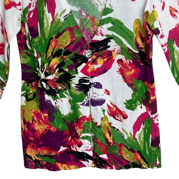 Peter Nygard Colorful Artsy Floral Abstract Cardigan Lightweight 1 Button Size M - Picture 3 of 11